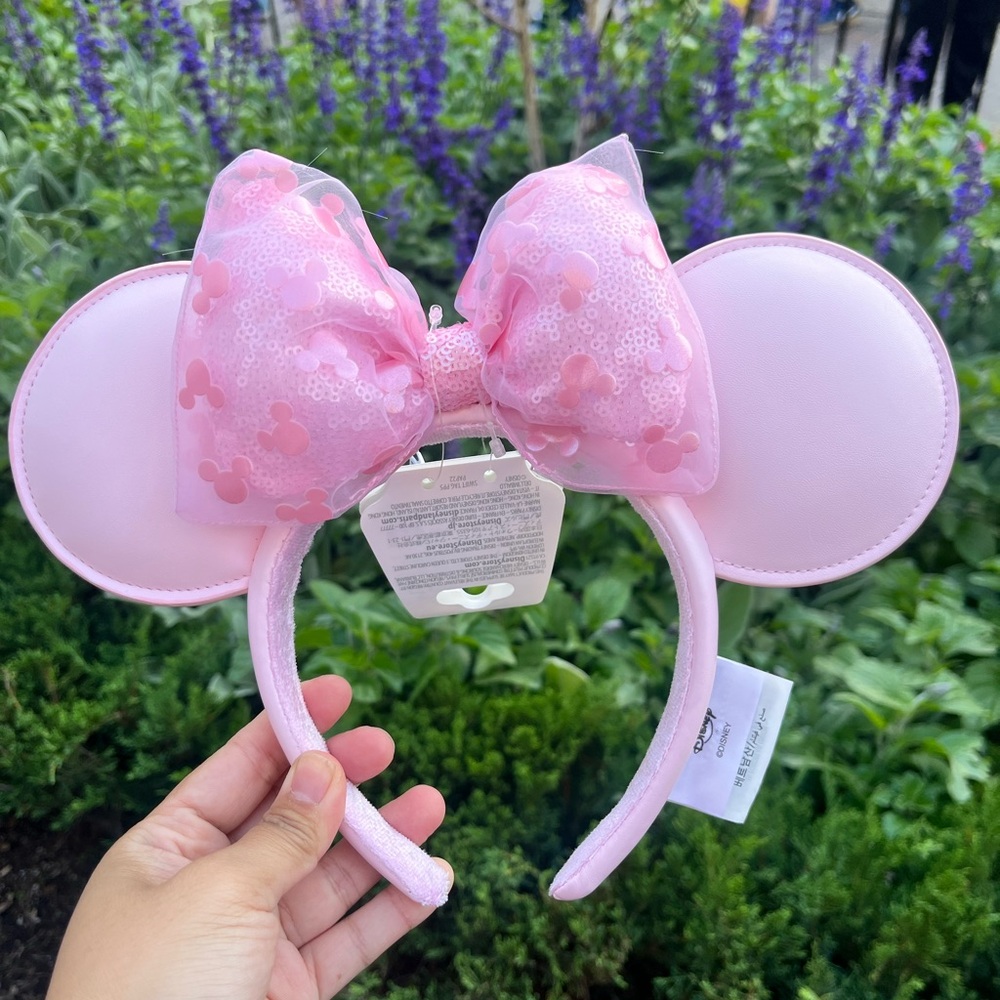 2025 Disney Parks Pink Mickey Icon Head Bow Fashion Mickey Minnie Ears Headband